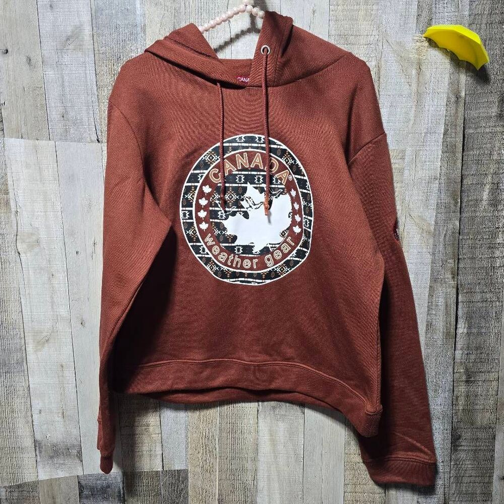 Canada Weather Gear Rust Fleece Graphic Hoodie Medium Fall Winter Outdoor Cozy